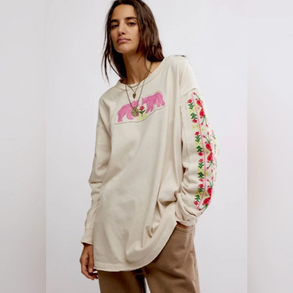 Free People All My Heart Embroidered Tee Size We The Free - Picture 1 of 14
